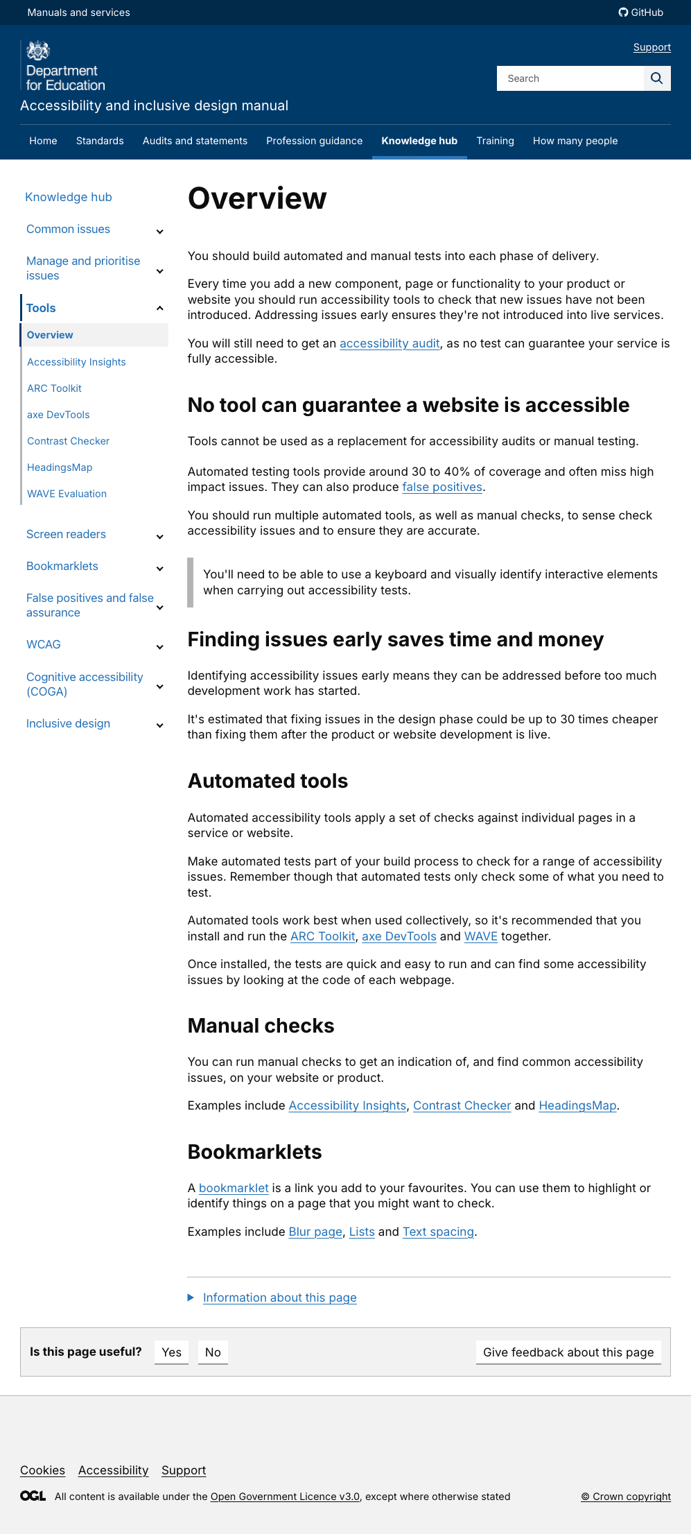 Overview page for tools, which includes a long page of intro content that users did not engage with