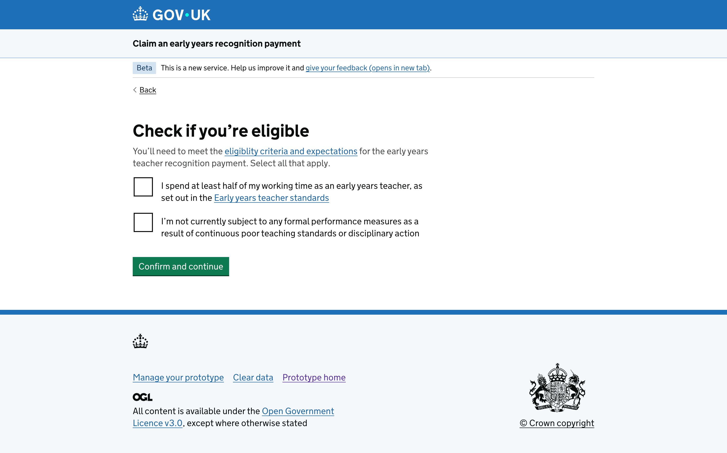 a screenshot of the check if you're eligible page, with two checkboxes