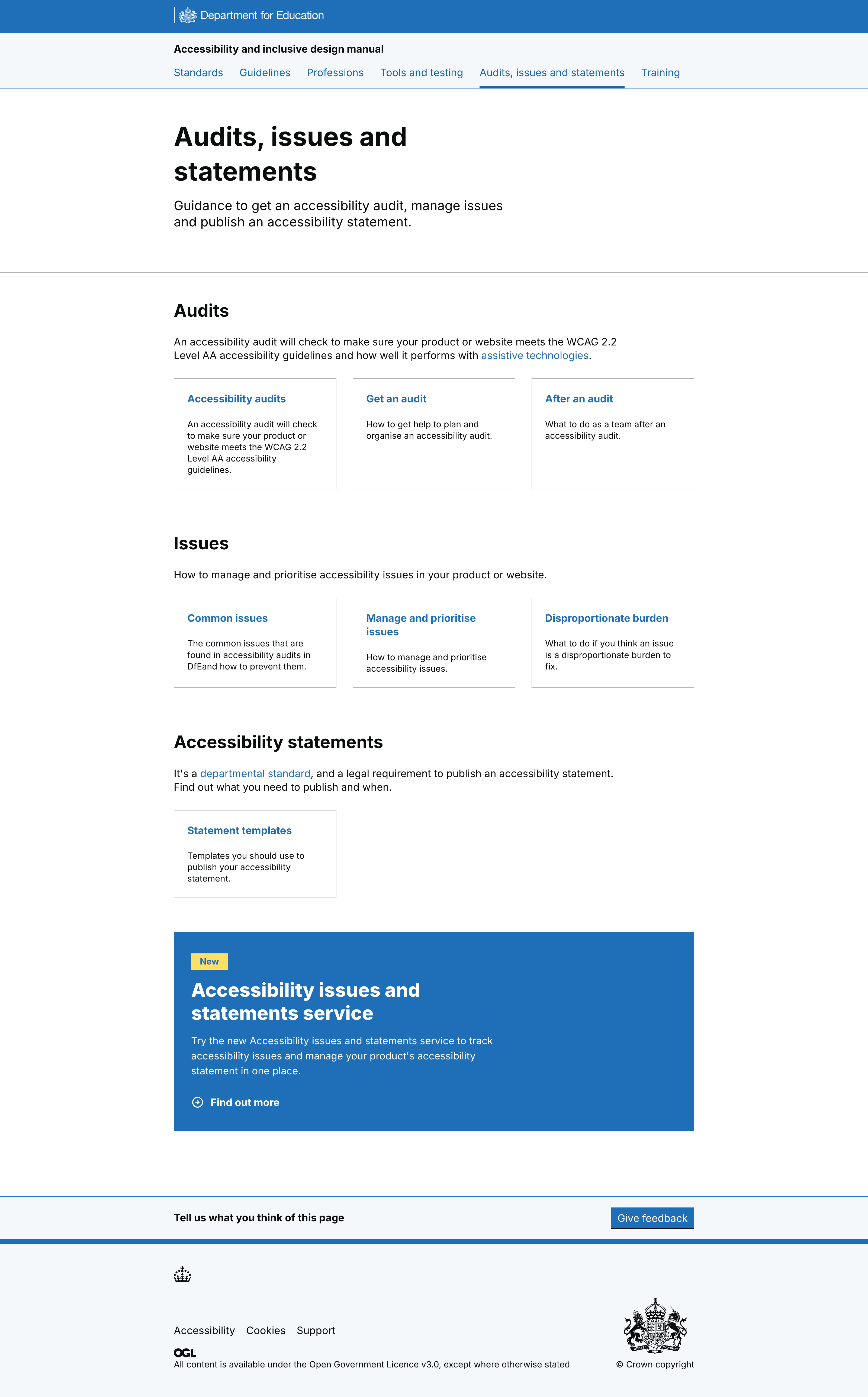 new landing page for audits, issues, statements section