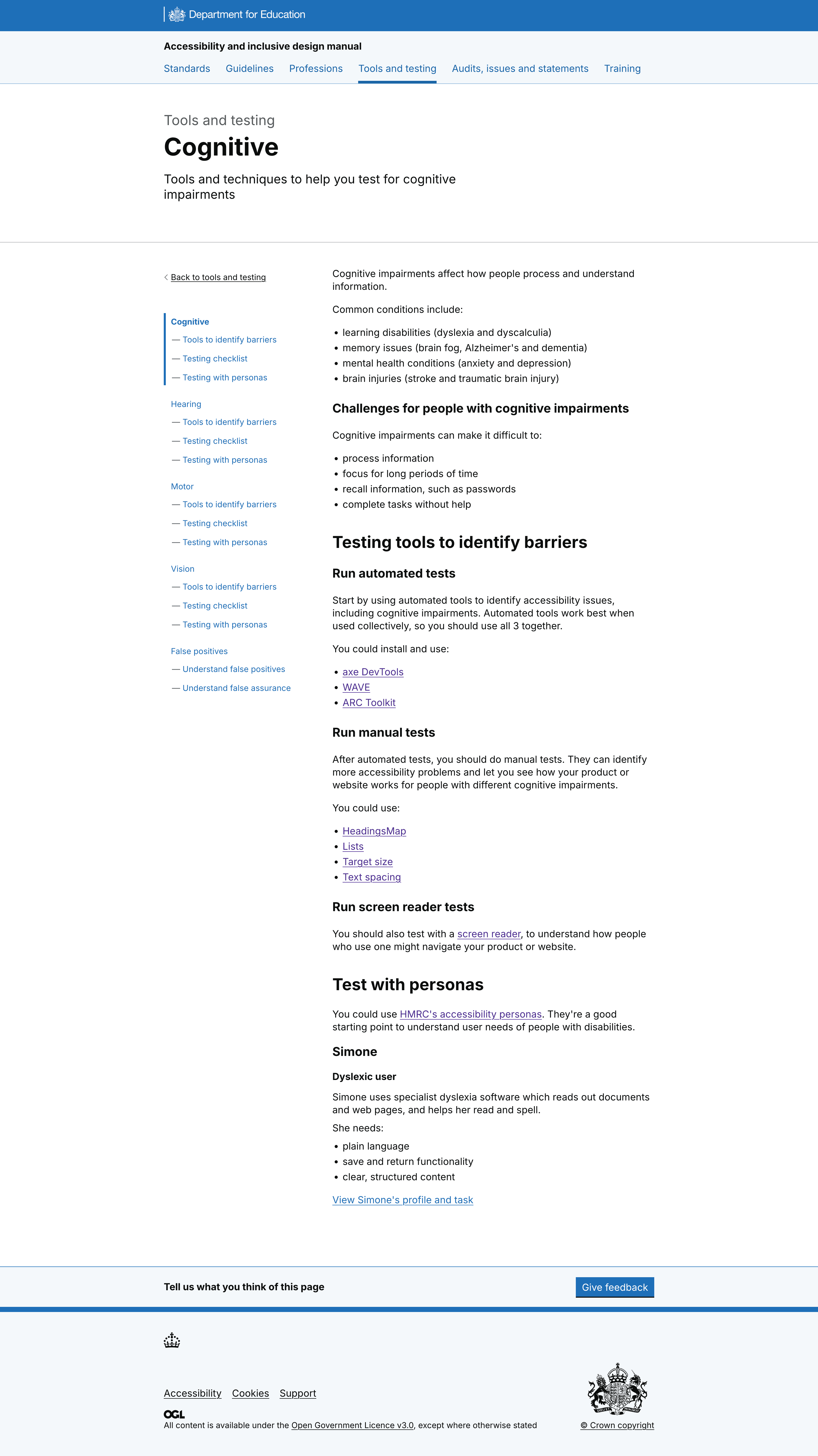 Cognitive impairment content with a list of testing tools to identify barriers