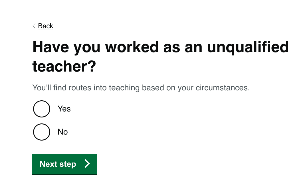 Question asks - Have you worked as an unqualified teacher